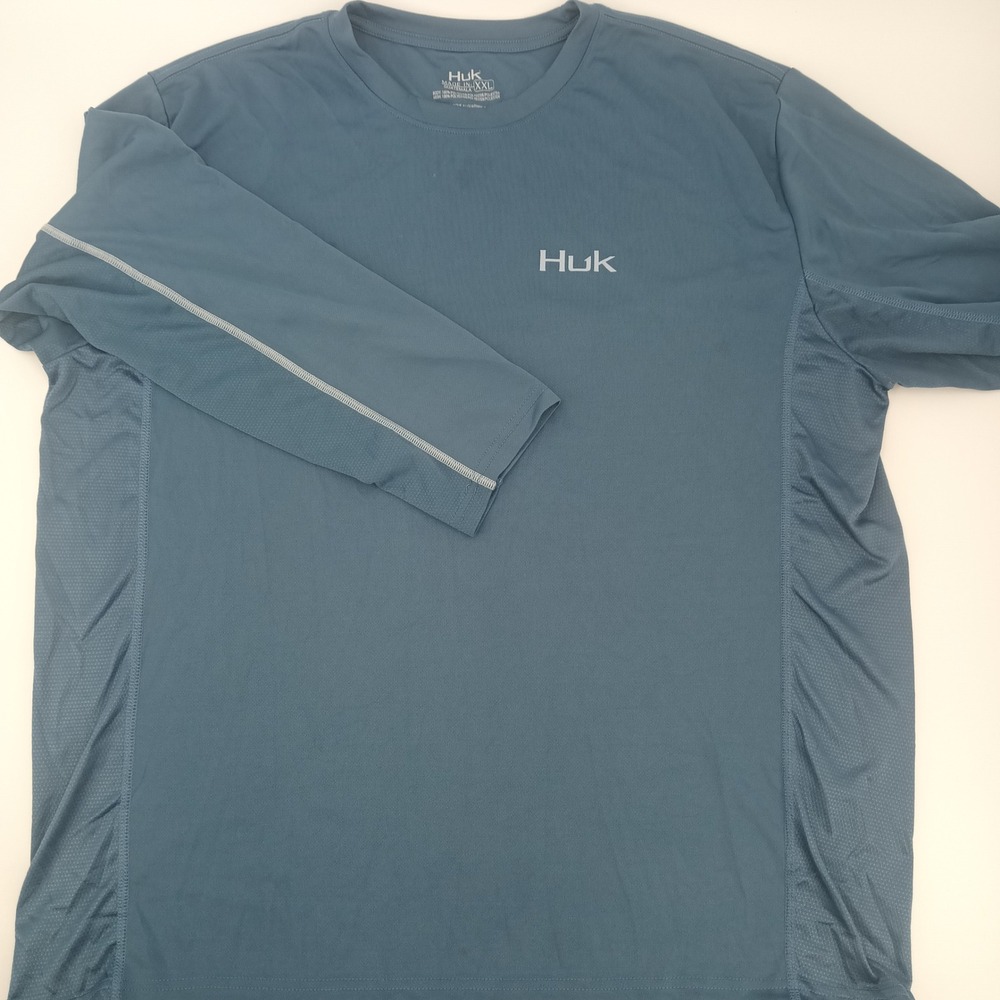 Huk Pursuit Mens XXL Blue Gray Long Sleeve Fishing Performance Shirt Mesh Vented